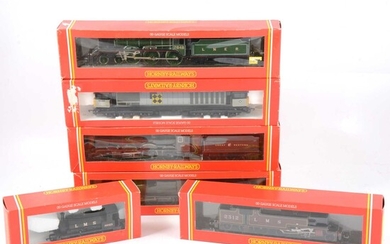 Six Hornby OO gauge model railway locomotives; R082, R300, R505, R532, R332, R188.