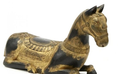Southeast Asian Carved and Parcel Gilt Recumbent Horse
