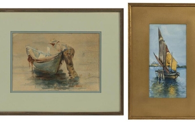 TWO WATERCOLORS Late 19th Century One depicts a...