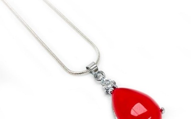 Sterling Silver 925 Necklace Red Jade Pendant