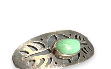 Sterling Silver Pin with Jade Stone Cabochon