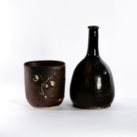 Studio Pottery, a square form vase, tenmoku glaze with