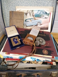 Suitcase of car ephemera including many vintage car leaflets...