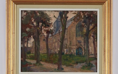 TARDIEU Victor (1870-1937) "L'église" Huile sur panneau signée en bas à gauche, située et datée...