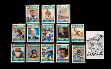 THIRTEEN AUTOGRAPHED PRO FOOTBALL HALL OF FAME TRADING CARDS.