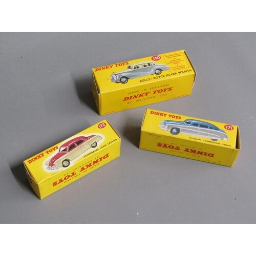 THREE BOXED DINKY DIECAST VEHICLES - ROLLS ROYCE, LANDCRUISE...