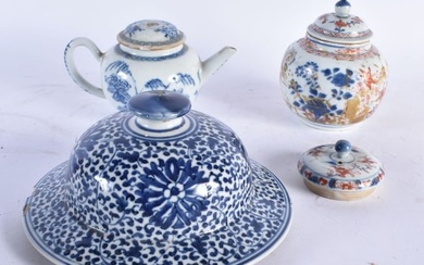 TWO 18TH CENTURY CHINESE EXPORT PORCELAIN TEAPOTS Qianlong, together with a lid & another. Largest 1