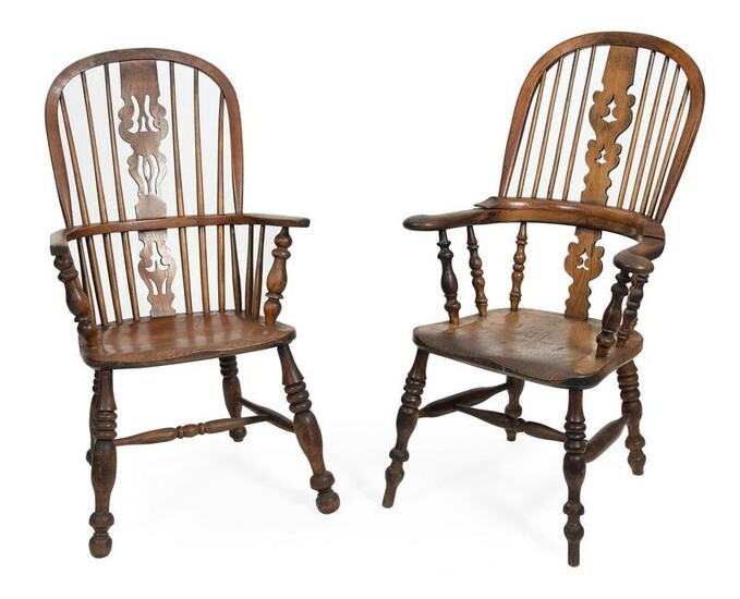 TWO SIMILAR YEW WOOD CHAIRS England, 20th Century