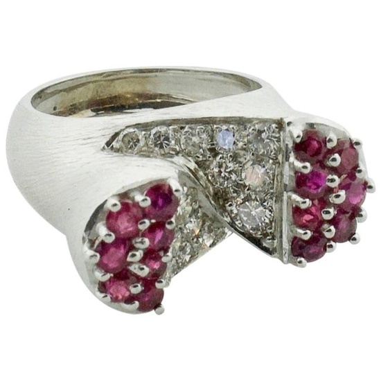 "The Ring of The Future" circa 1940s Ruby and Diamond Ring in White Gold
