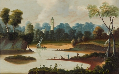 Thomas Chambers, Riverscape with Sailboats, White Tower, and Church
