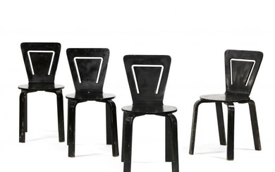 Thonet, Set of Four Modern Black Lacquer Chairs