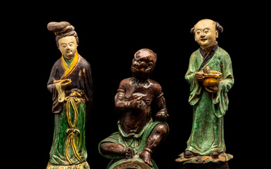 Three Chinese Glazed Stoneware Figures