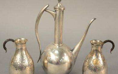 Three-piece silver teapot, ht. 8 1/2", along with two