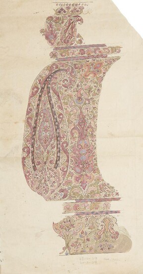 Three prepatory drawings for shawl design, Kashmir, India, late 19th...