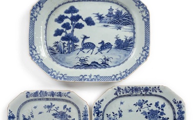 Three similar export blue and white porcelain platters Chinese, circa...
