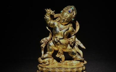 Tibetan Gilt Bronze Vajrapani, Ming or Earlier