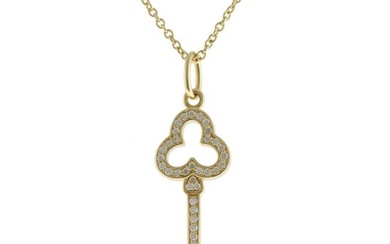 Tiffany TIFFANY&Co. Open Trefoil Key Necklace 18K K18 Gold Diamond Women's