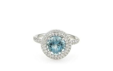 Tiffany & Co. Plat Soleste Aquamarine Diamond Ring