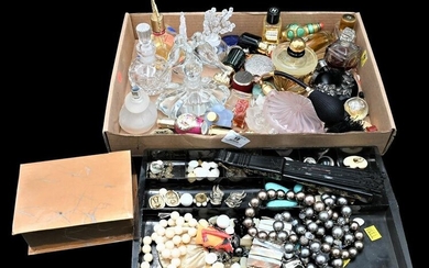 Tray Lot of Perfume Bottles and Perfume