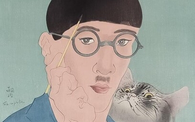 Tsuguharu Foujita (1886-1968) - Woodcut in colours - Self-portrait,...