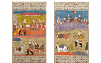 (-), Twee perzische miniaturen met ruitervoorstelling. 18e/19e eeuw....