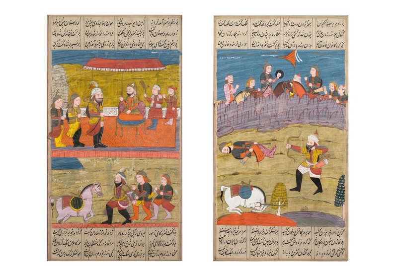 (-), Twee perzische miniaturen met ruitervoorstelling. 18e/19e eeuw....
