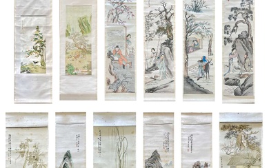 Twelve Chinese lithograph scrolls, early-mid 20th century.