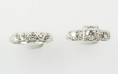 Two 14k White Gold and Diamond Rings