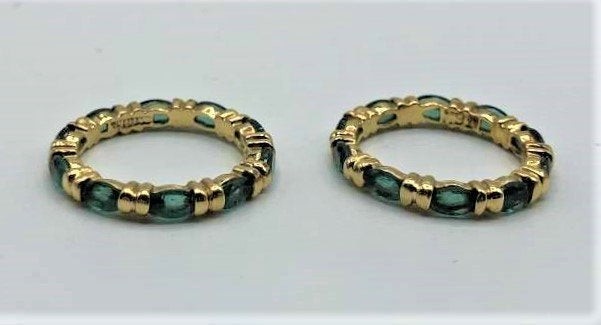 Two [2] Sterling 18K Gold Green Vermeil Stone Rings
