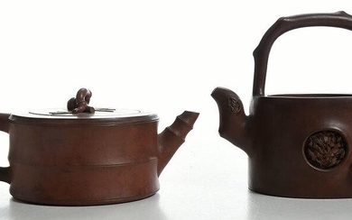 Two Decorated Chinese Yixing Teapots