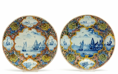 Two Delft polychrome pottery plates