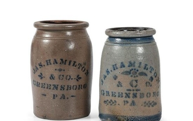 Two Hamilton & Co. Cobalt-Decorated Stoneware Vessels
