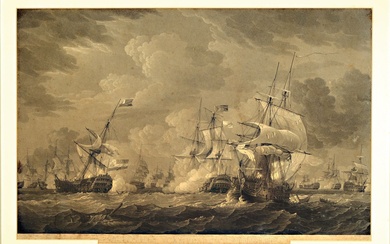 Two copper engravings, ship images, late 18th century, #"The Battle...
