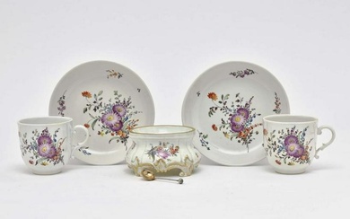 Two cups with saucers and salt cellar Nymphenburg, 2nd