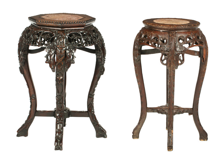 Two marble topped small jardinière stands