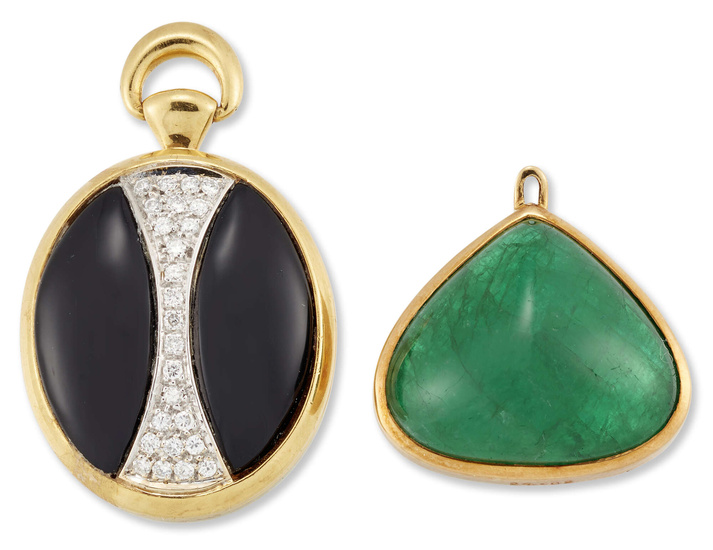 Two pendants, comprising: an Italian diamond and onyx locket pendant,...