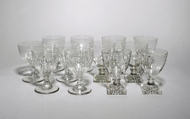 Two sets of six glass rummers early 19th century, with...