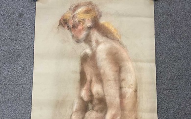 UNATTRIBUTED; watercolour and pastel drawing of female nude, indistinctly signed...