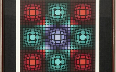 VICTOR VASARELY SERIGRAPH ON PAPER, OPTIC ROUGE