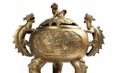 VIETNAM, XIXe siècle Brûle parfum tripode en bronze