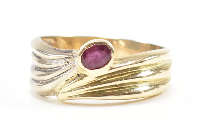 VINTAGE 14CT BICOLOUR GOLD & RUBY CROSSOVER RING