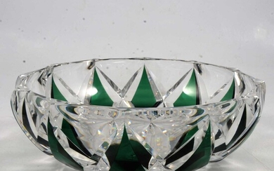 Val St Lambert, an emerald green overlay glass bowl.