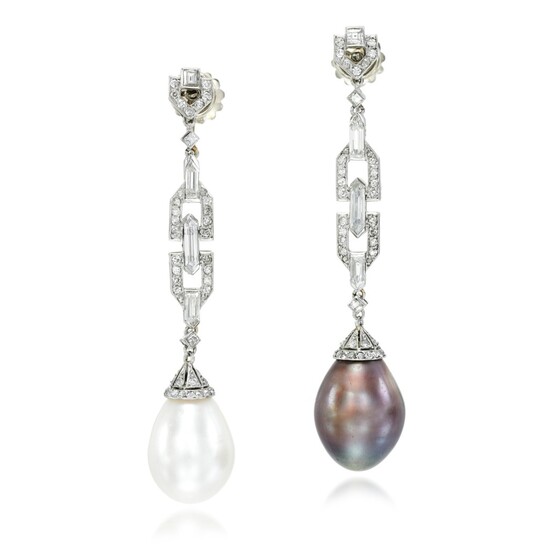 Van Cleef & Arpels | Pair of natural pearl and diamond earrings, 1920s