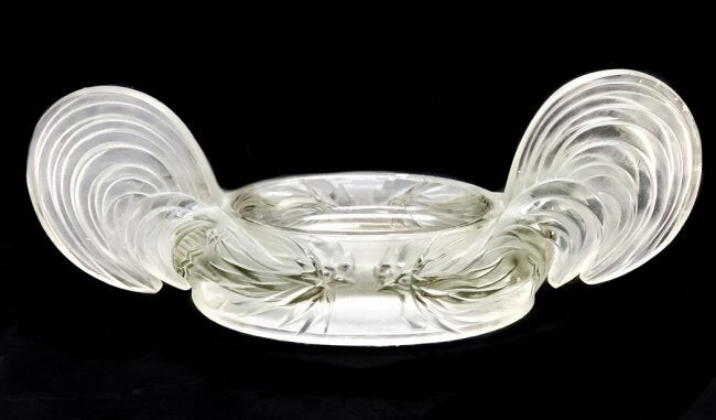 Verart Art Deco Frosted Glass Bowl, Roosters
