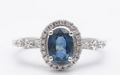 Vintage 14K White Gold Natural Sapphire Diamond Ring Size 6.5
