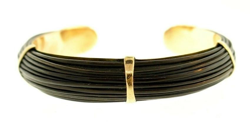 Vintage Black Bakelite 10k Rose Gold Cuff Bracelet