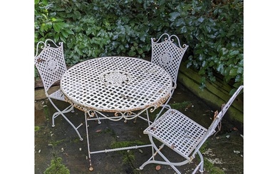 Vintage Cast Iron Garden / Bistro / Folding Table & Chair Se...