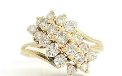 Vintage Diamond Cluster Cocktail Statement Ring 14K Yellow Gold, 4.55 Grams