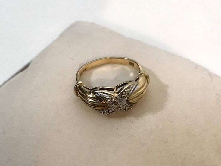 Vintage Diamond Solid 2 Tone Gold X Ring 3 small
