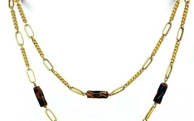 Vintage FRENCH Twisted Tiger Eye 18K Yellow Gold Chain